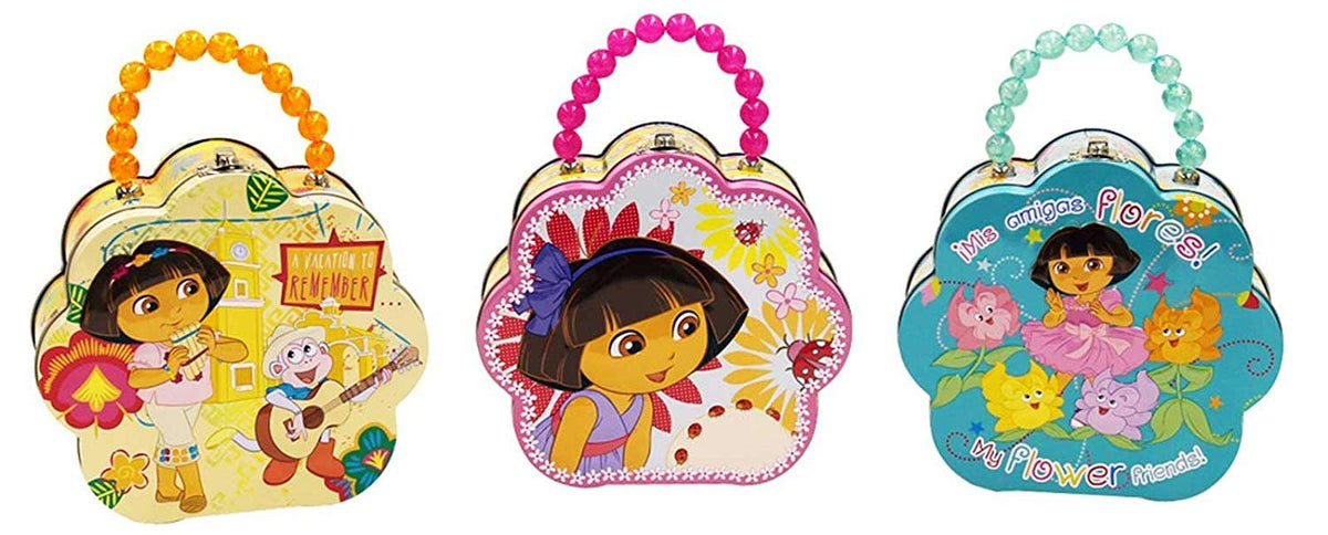 The Tin Box Company Dora The Explorer Flower Shape Carry-All with Beaded Handle