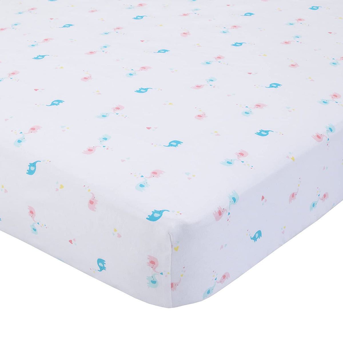 Carter's 100% Cotton Fitted Crib Sheet, Elephant, Pink, Blue, White