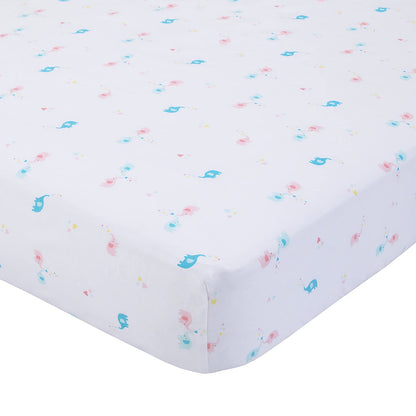 Carter's 100% Cotton Fitted Crib Sheet, Elephant, Pink, Blue, White