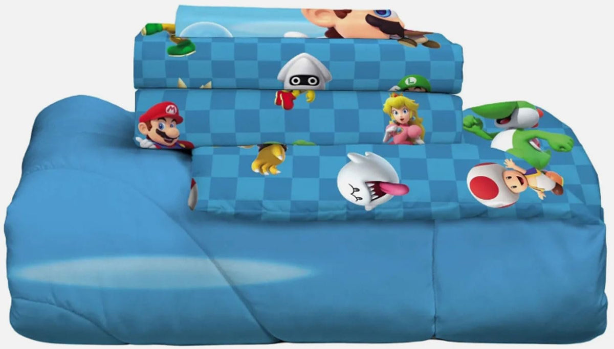 Franco Super Mario Kids Twin Comforter and Sheets Set, All The Players