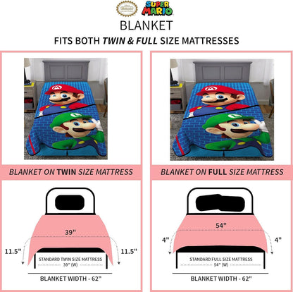 Franco Kids Bedding Super Mario Plush Micro Raschel Twin Size Blanket, 62 in x 90 in