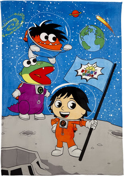Ryan's World Kids Red Titan Plush Twin/Full Blanket, 62" x 90", Blue, Moon Walk