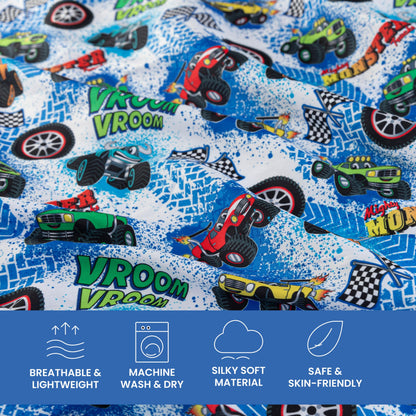 Today's Kids 1-Pack Monster Truck Fitted Baby Crib Sheet Boy - Soft & Breathable Printed Nursery Toddler Bed Sheets for Boys, Elastic Edge with Deep Pockets, Machine Washable, Fits 28" x 52" Mattress