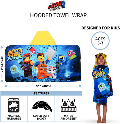 Lego Movie 2 Cotton Hooded Towel Wrap, 24” x 50”