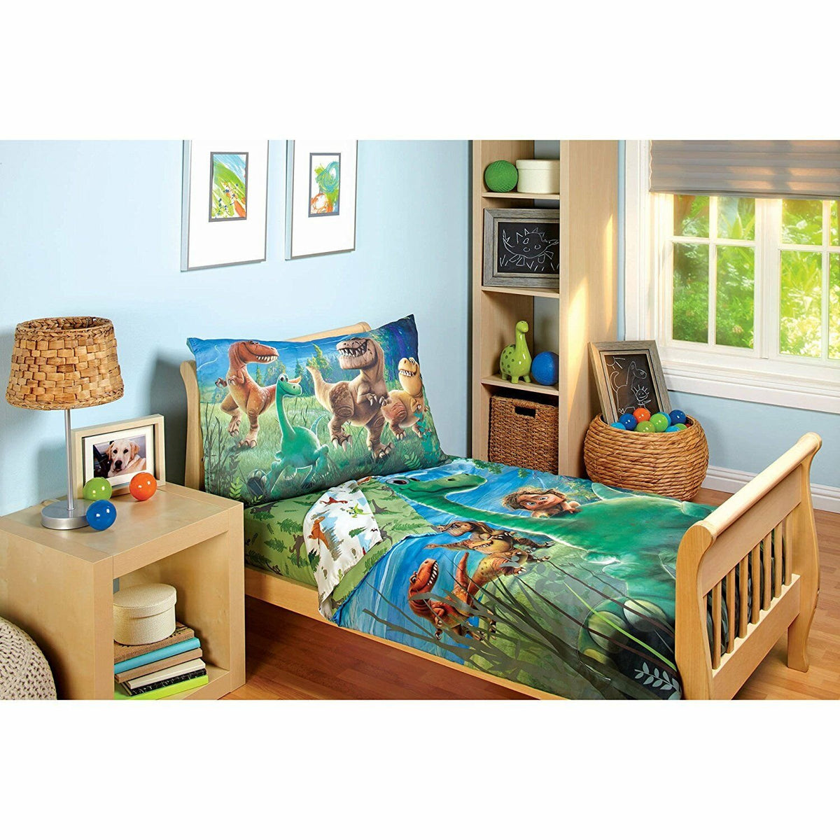Disney Good Dino Arlo & Friends 4 Piece Toddler Bedding Set, Blue, Green, Tan