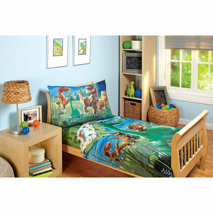 Disney Good Dino Arlo & Friends 4 Piece Toddler Bedding Set, Blue, Green, Tan