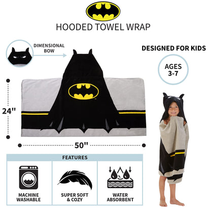 Batman Kids Bath/Pool/Beach Cotton Terry Hooded Towel Wrap, 24" x 50"