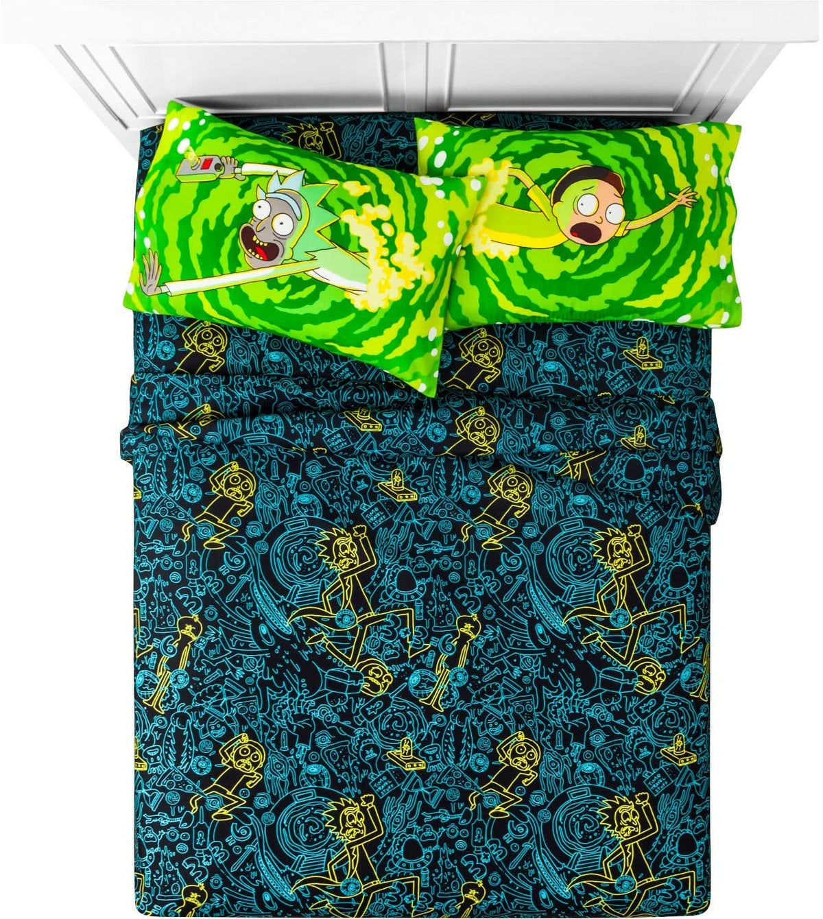 Franco Rick and Morty 4pc Queen Microfiber Sheet Set