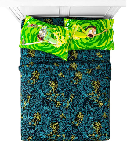 Franco Rick and Morty 4pc Queen Microfiber Sheet Set