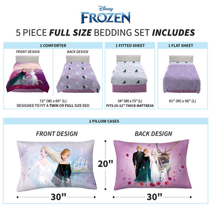 Disney Frozen 2 Kids Bedding Full Size Comforter & Sheets, 5 Piece Set