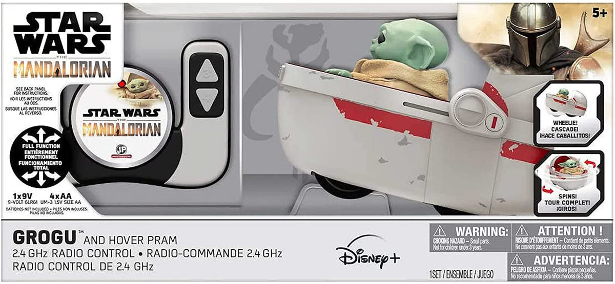 Mandalorian [2021 Upgrade] Star Wars Mandalorian & Grogu Baby Yoda Movie - 9In RC Car with Remote Controller - 2.4 GHz Radio Control (Grogu - Hover Pram), 153900, 9 inches long