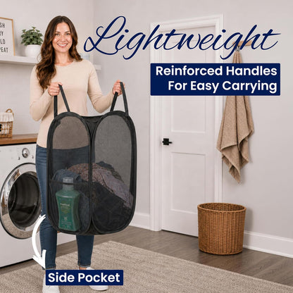 Todays Kids Collapsible Mesh Pop-Up Laundry Hamper - Foldable Laundry Basket with Breathable Mesh, Reinforced Handles and Side Pocket