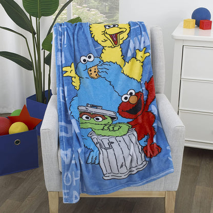 Sesame Street Toddler Blanket - 40" x 50" - Elmo, Big Bird, Cookie Monster, & Oscar The Grouch