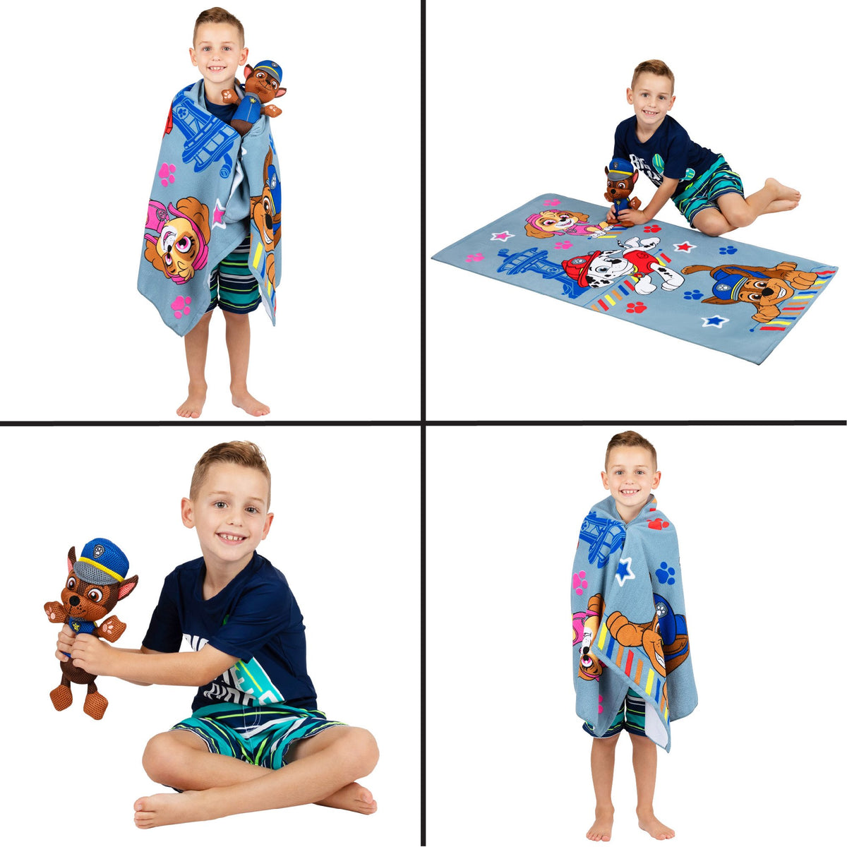 PAW Patrol Kids Chase Towel and Character Scrubby Set, Gray, Nickelodeon