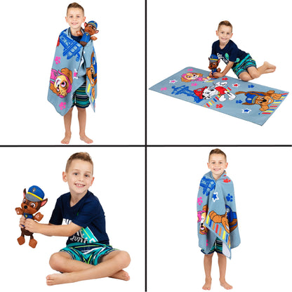 PAW Patrol Kids Chase Towel and Character Scrubby Set, Gray, Nickelodeon