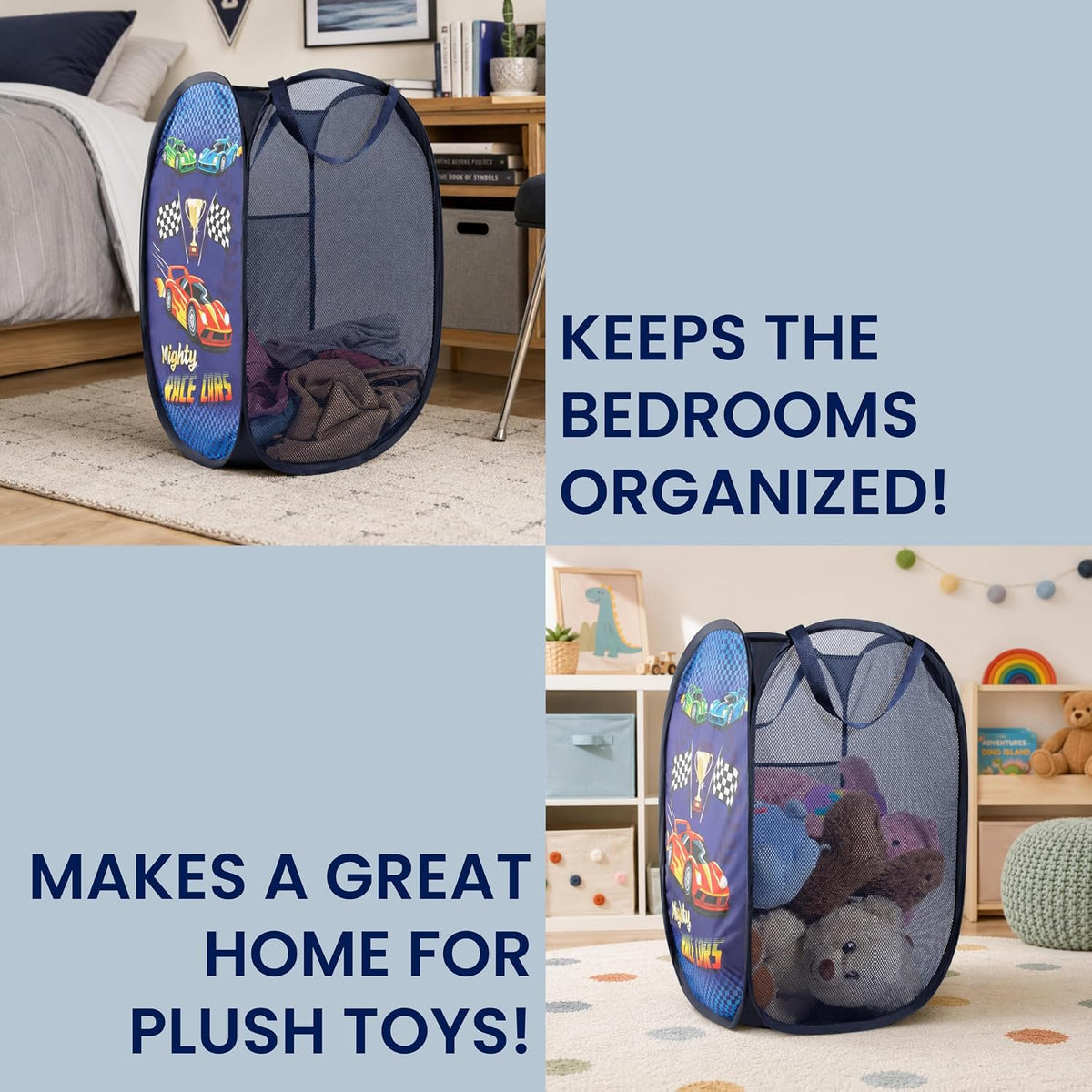 Todays Kids Collapsible Mesh Pop-Up Laundry Hamper - Foldable Laundry Basket with Breathable Mesh, Reinforced Handles and Side Pocket
