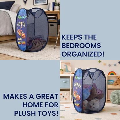 Todays Kids Collapsible Mesh Pop-Up Laundry Hamper - Foldable Laundry Basket with Breathable Mesh, Reinforced Handles and Side Pocket