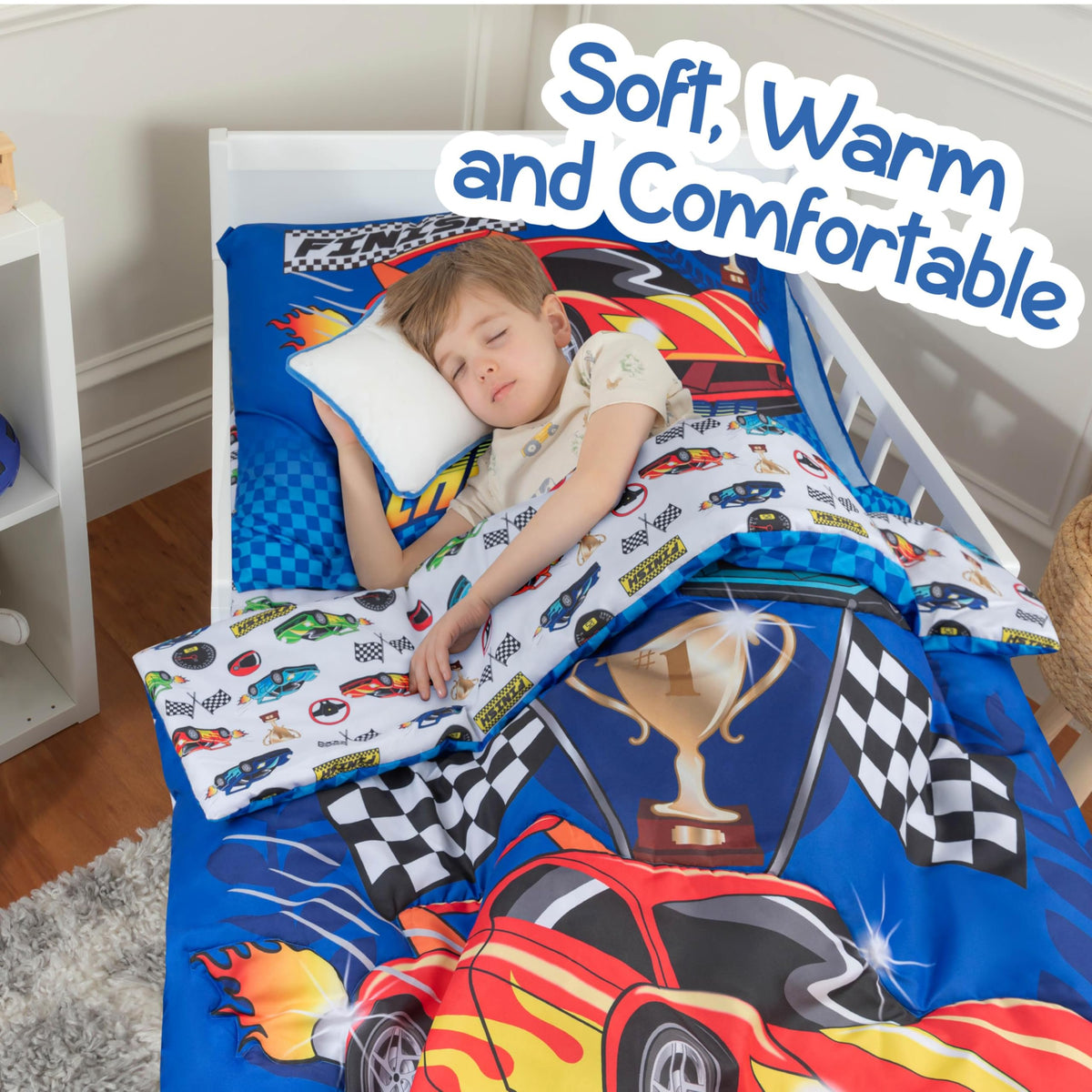 Todays Kids Monster Trucks Toddler Bedding Set for Boys - 4-Piece Toddler Bed Comforter Sets for Boys, Reversible Comforter & Pillowcase, Flat Sheet, Fitted Sheet, Breathable & Super Soft Microfiber