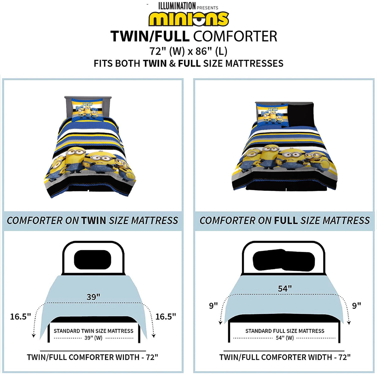 Franco Minions Kids Comforter and Sham, 2-Piece Set, Twin/Full