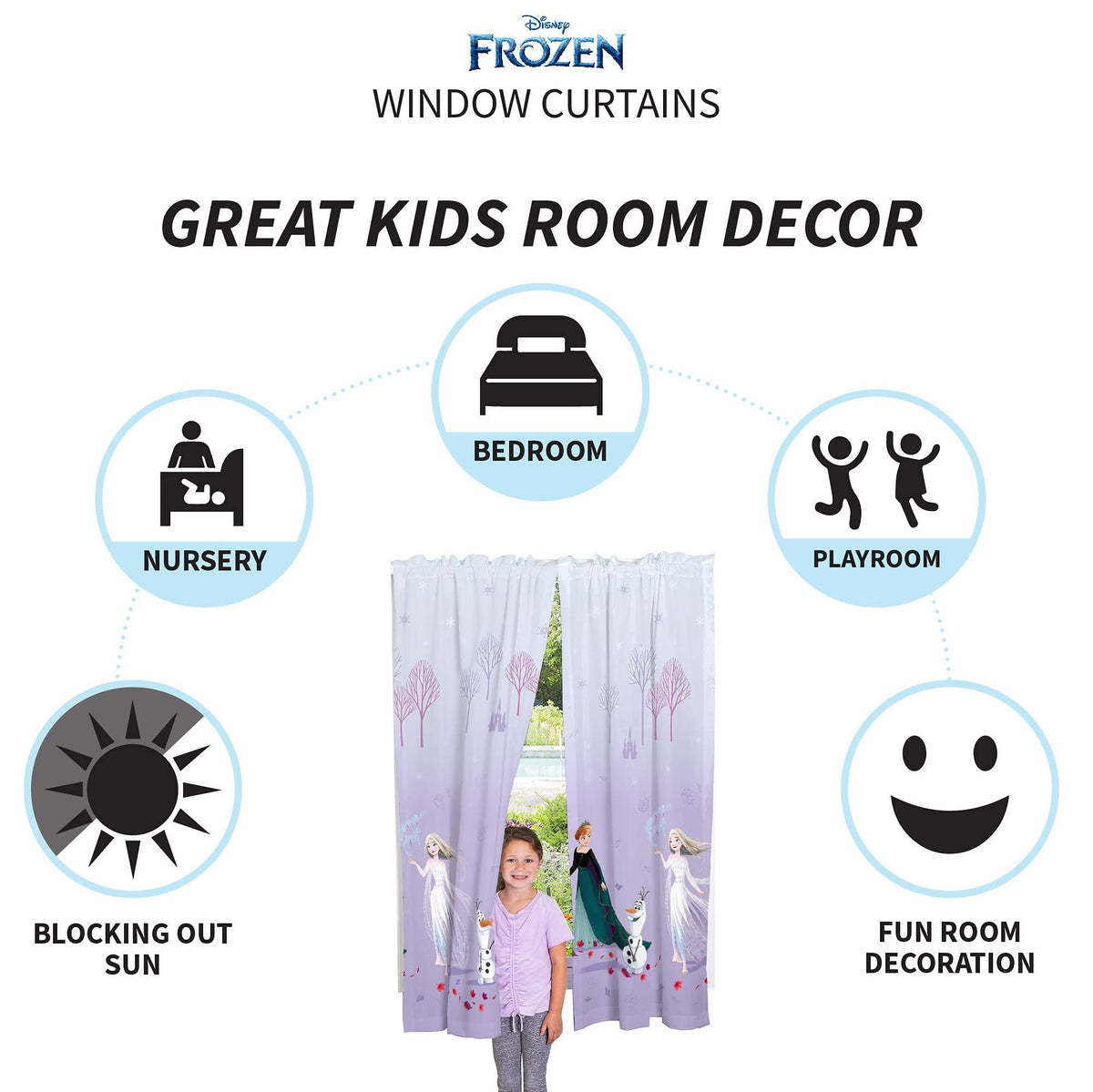 Disney Frozen 2 Kids Room Window Curtain Panels Drapes Set, 82 in x 63 in