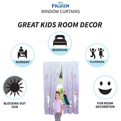 Disney Frozen 2 Kids Room Window Curtain Panels Drapes Set, 82 in x 63 in
