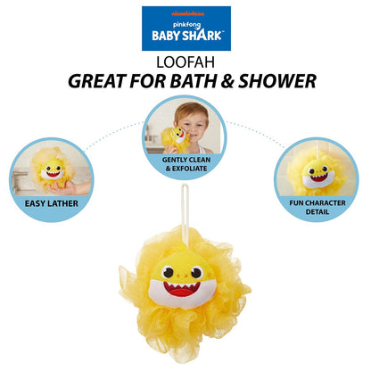 Baby Shark Kids Hooded Towel and Character Loofah Set, Cotton, Blue, Pinkfong