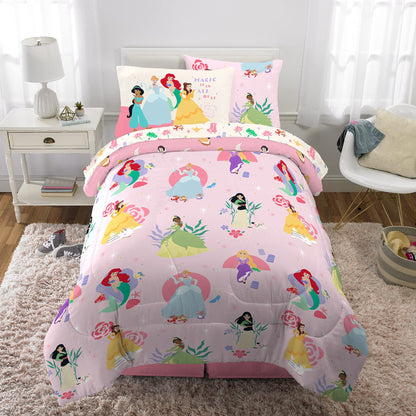 Disney Princess Kids Bedding Twin Comforter & Sheets, 4 Piece Set