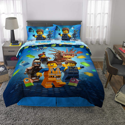 LEGO Movie 2 Kids Bedding Soft Microfiber Comforter and Sheet Set, Full Size 5 Piece Set