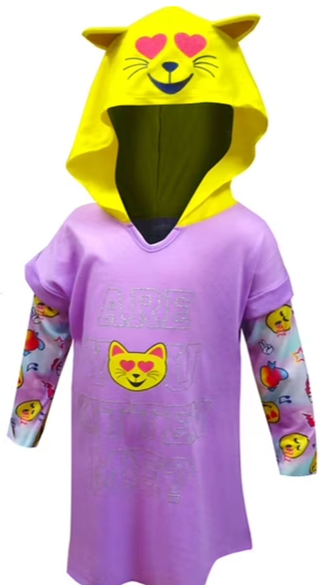 Komar Kids Girls Are You Kitten Me? Cat Lover Hooded Nightgown (6/6X)