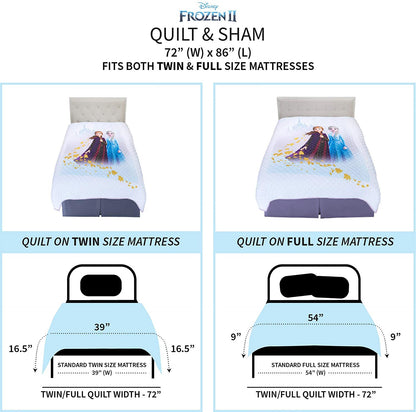 Disney Frozen 2 Soft Microfiber Quilt and Pillow Sham Set, Twin/Full Size 72" x 86"
