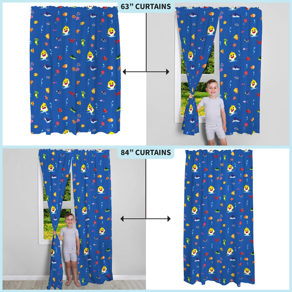 Franco Kids Baby Shark Room Window Curtains Drapes Set, 82 in x 63 in