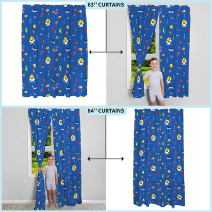 Franco Kids Baby Shark Room Window Curtains Drapes Set, 82 in x 63 in