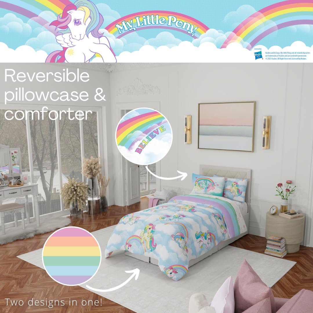 Franco Collectibles My Little Pony Classic Retro Unicorn Rainbow 5-Pc Twin Comforter and Sheet Set with Sham