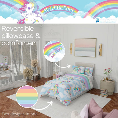 Franco Collectibles My Little Pony Classic Retro Unicorn Rainbow 5-Pc Twin Comforter and Sheet Set with Sham
