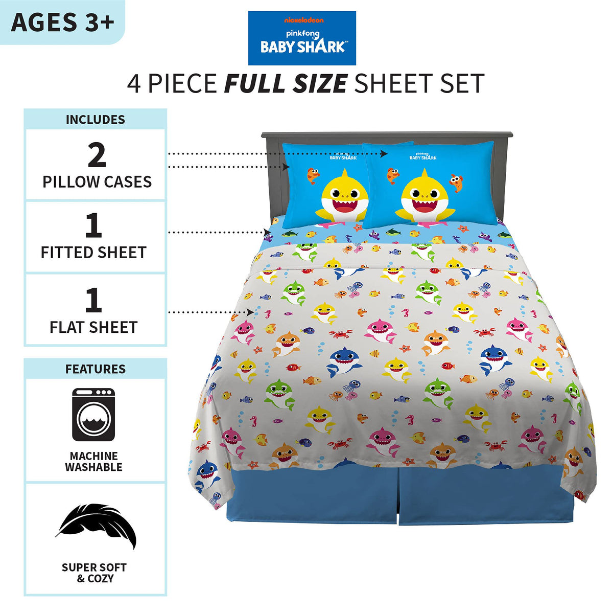 Franco Kids Bedding Baby Shark Full Size Sheet Set