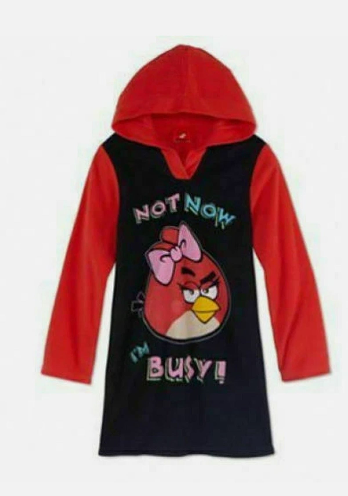 Angry Birds Not Now I'm Busy Girls Hooded Microfleece Nightgown Size 10