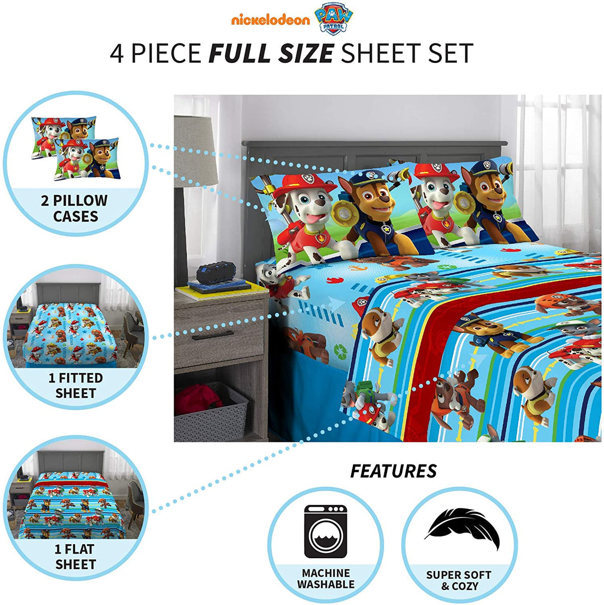 Nickelodeon PAW Patrol Puppy Hero Full Size Sheet Set