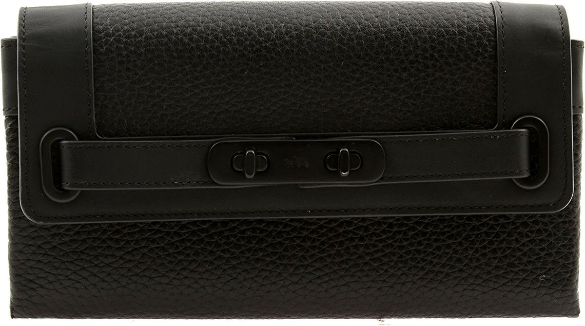 Coach Pebble Leather Swagger Wallet in Black