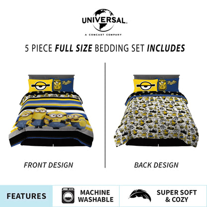 Minions The Rise Of Gru Kids Bedding Super Soft 5 Piece Full Size Comforter & Sheet Set