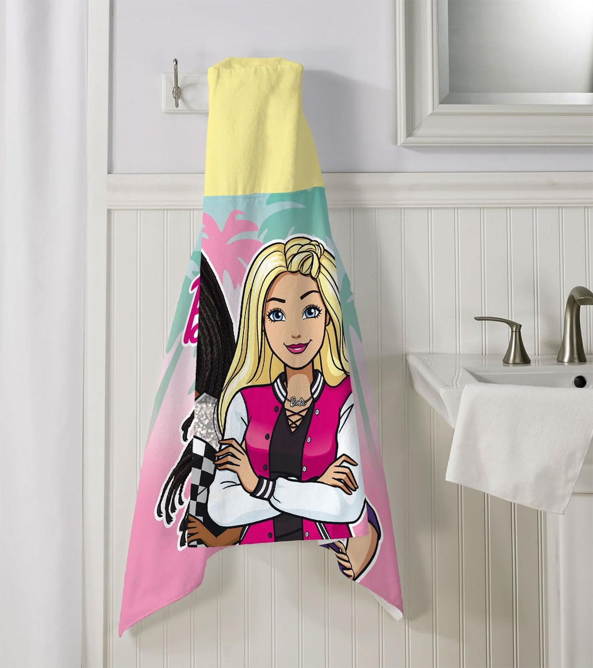 Franco Barbie Kids Hooded Towel, Cotton, Pink, Mattel