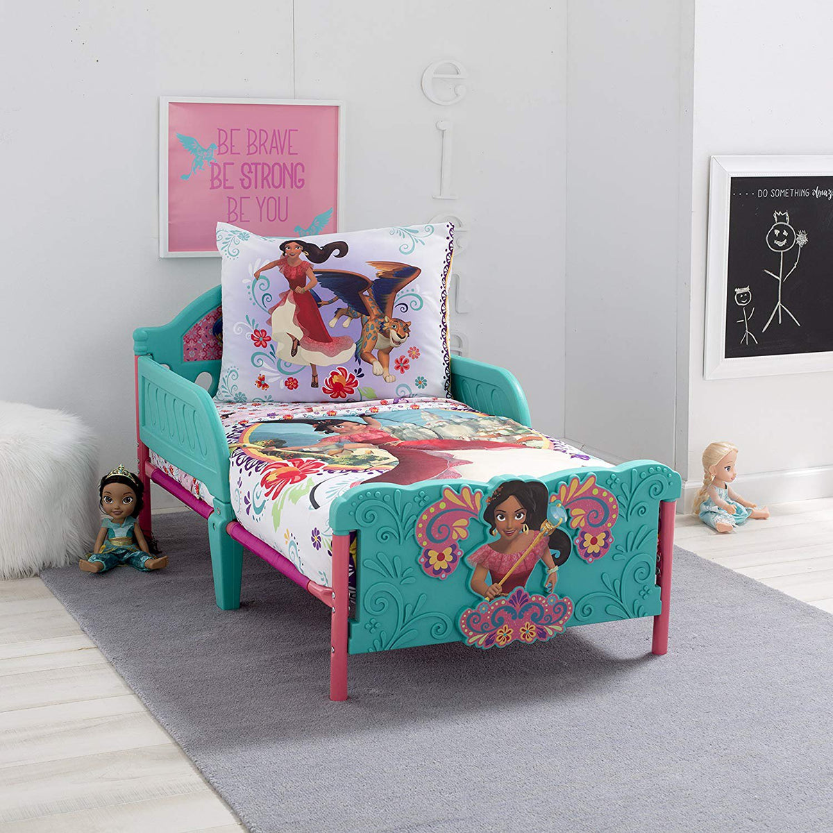 Disney Elena of Avalor Bold and Brave 4 Piece Toddler Bedding Set, Pink/Red/Turquoise/White
