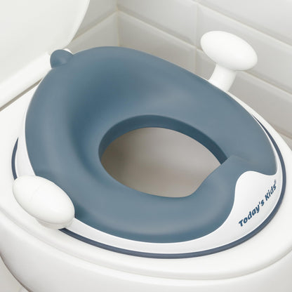 Todays Kids Anti-Slip Baby Training Toilet Seat for Toddlers - Comfortable & Soft Cushion, Secure Grip Handles - Splash Guard Design Potty Toddler Toilet Seat Attachment, Easy Storage Loop - Blue