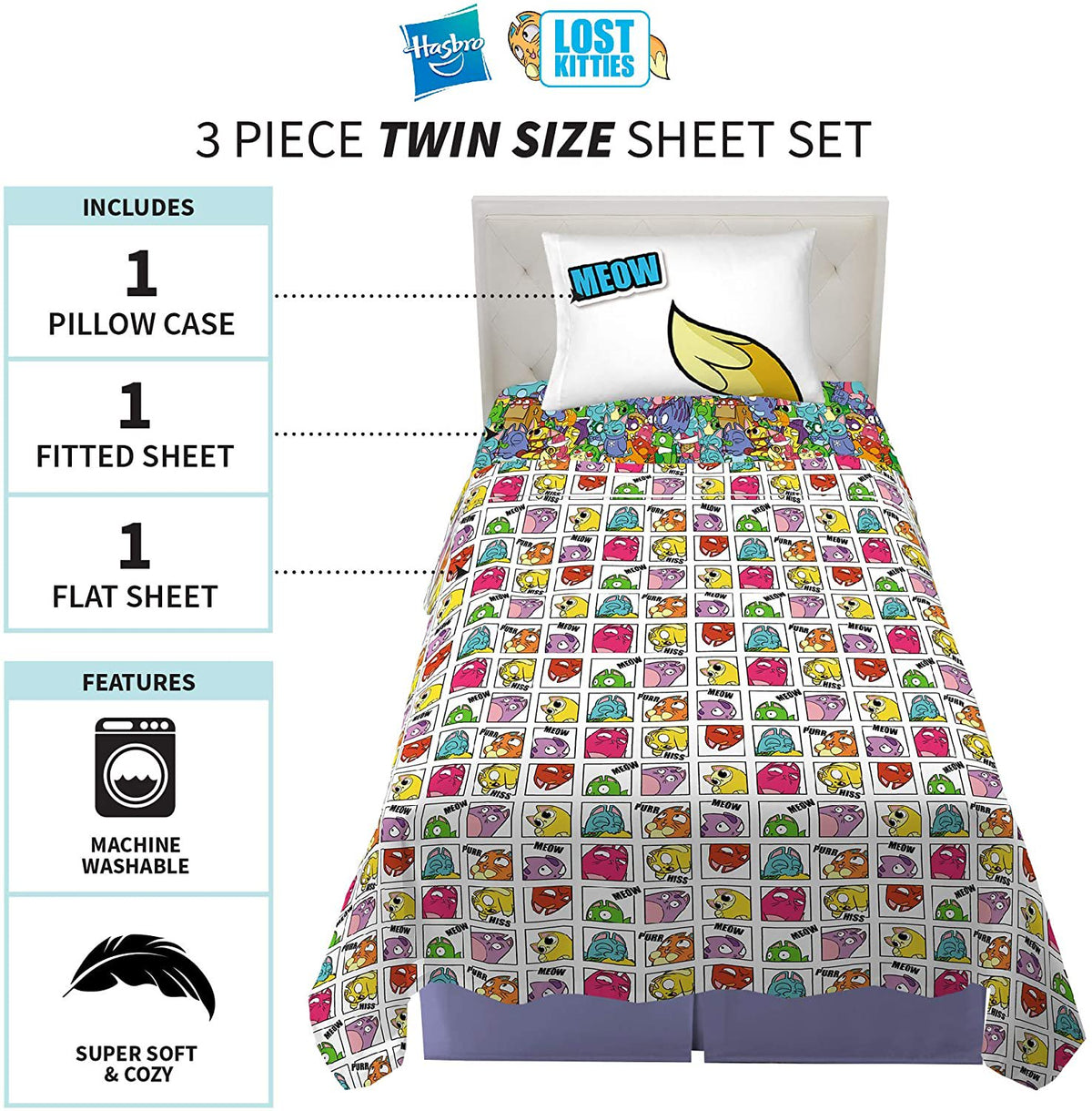 Franco Kids Hasbro Lost Kitties Twin Sheet Set