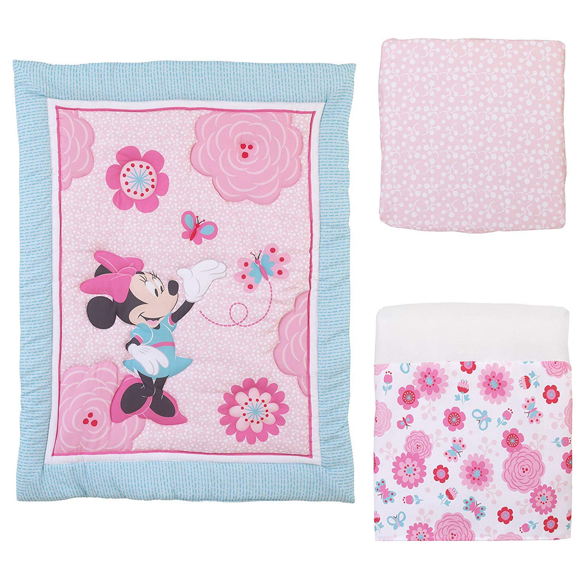 Disney Minnie Mouse Pretty in Pink 3 Piece Nursery Crib Bedding Set, Pink, Grey, Rose
