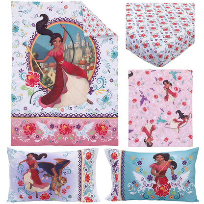 Disney Elena of Avalor Bold and Brave 4 Piece Toddler Bedding Set, Pink/Red/Turquoise/White
