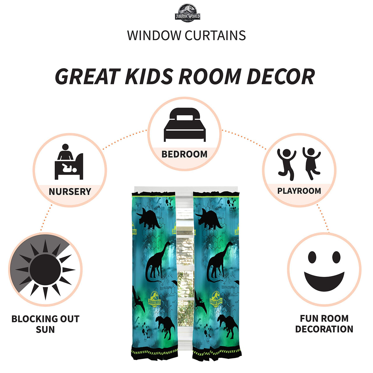 Franco Kids Jurassic World Window Curtain Panels Drapes Set, 82 in x 63 in