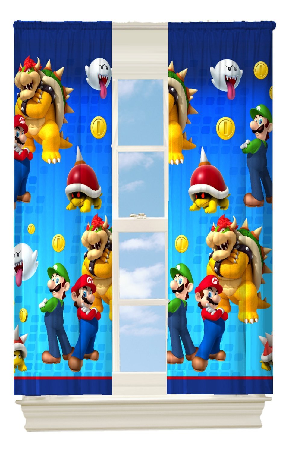 Franco Kids Super Mario Room Darkening Window Curtain Panel, 42 in W x 63 in L