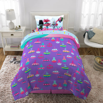 Franco Kids Bedding Trolls World Tour Twin Comforter & Sheet Set, 4 Piece Set