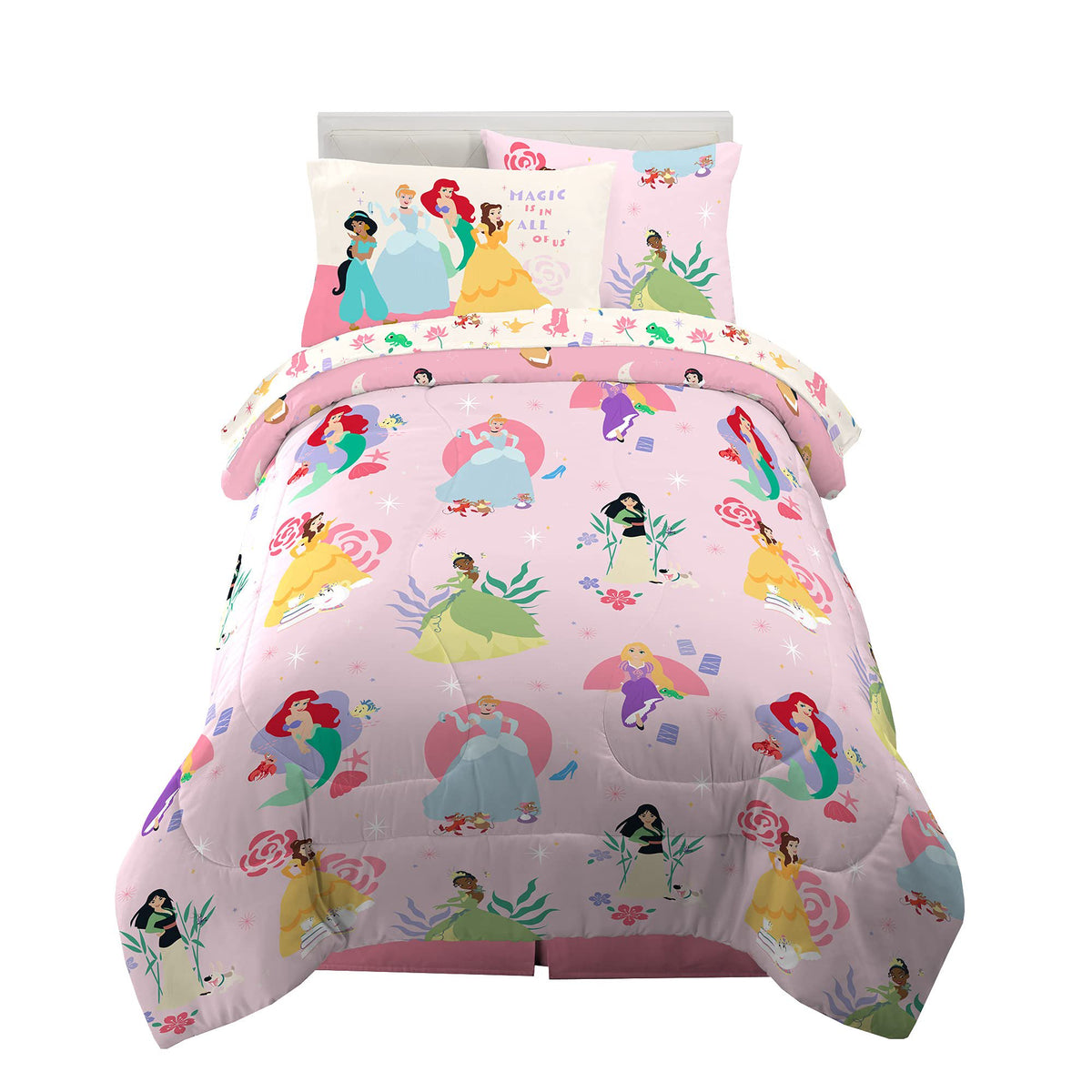 Disney Princess Kids Bedding Twin Comforter & Sheets, 4 Piece Set