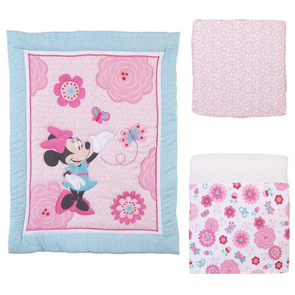 Disney Minnie Mouse Pretty in Pink 3 Piece Nursery Crib Bedding Set, Pink, Grey, Rose